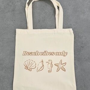 Cream Tote Bag with Beach Vibes Print